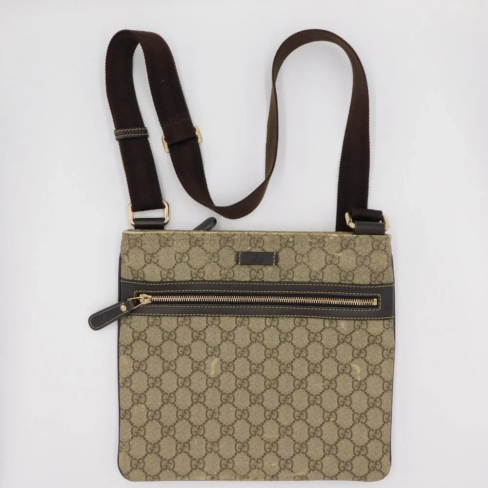 Gucci GG Supreme Coated Canvas Flat Messenger Bag | Beige Ebony | Fair Condition - Picture 1 of 16